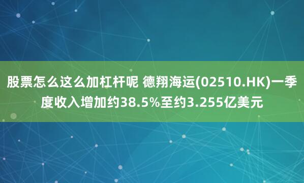 股票怎么这么加杠杆呢 德翔海运(02510.HK)一季度收入增加约38.5%至约3.255亿美元
