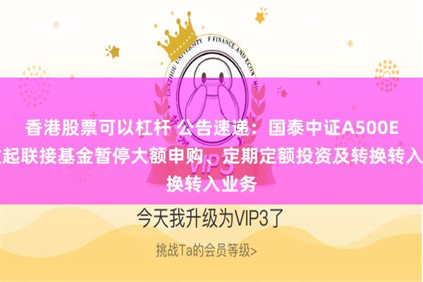 香港股票可以杠杆 公告速递：国泰中证A500ETF发起联接基金暂停大额申购、定期定额投资及转换转入业务